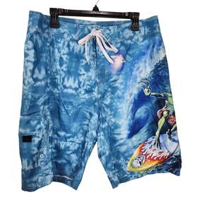 The Mountain Mens Board Shorts Swim Trunks Size 36 Alien Surf Blue Beach Pocket